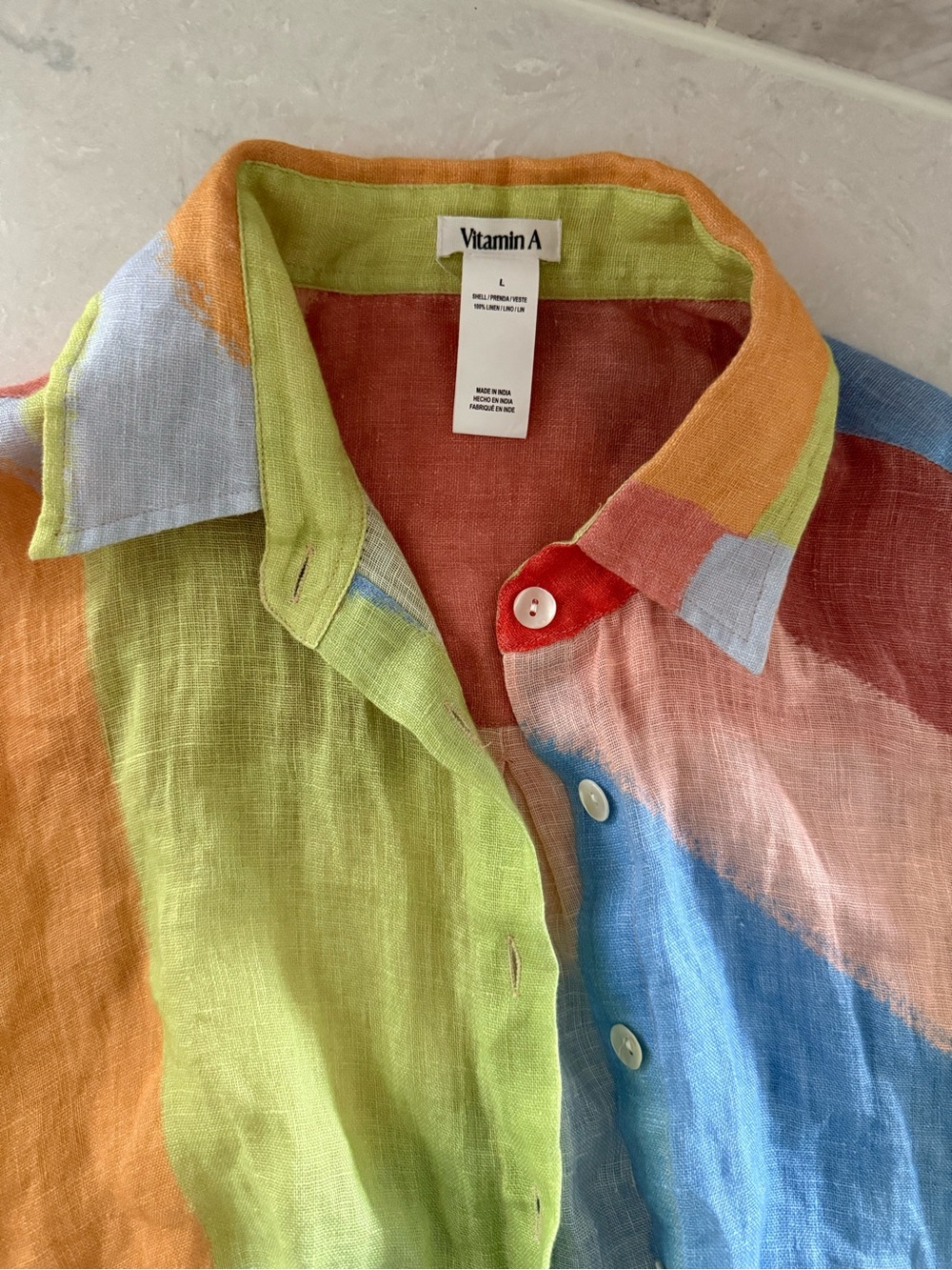 Vitamin A Multicolor Linen Button-Down Shirt - Green, Blue, Orange, Red